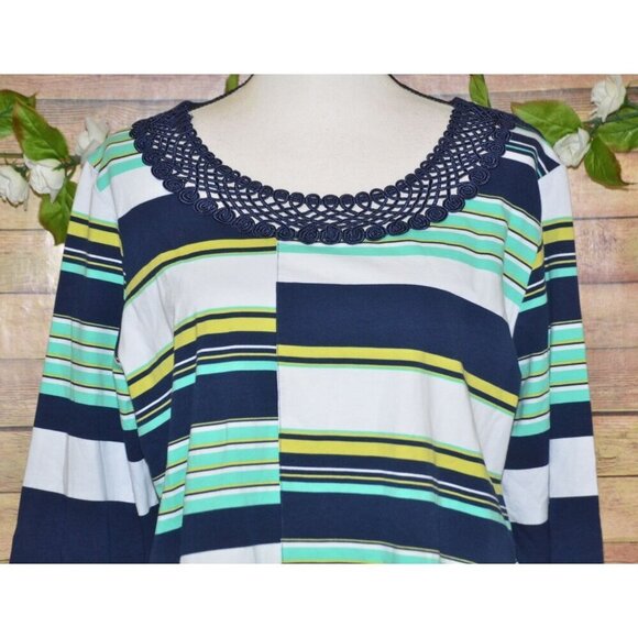 Alfred Dunner Ladies Petite XL Blue Striped Blouse 3/4 Sleeve Stretch Knit Top C - Picture 2 of 9